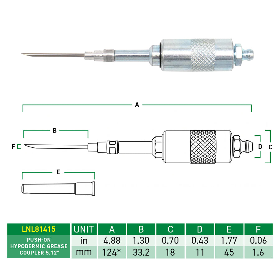 LockNLube Pro 130mm Hypodermic Needle Grease Adapter, Quick Connect, 1 ...